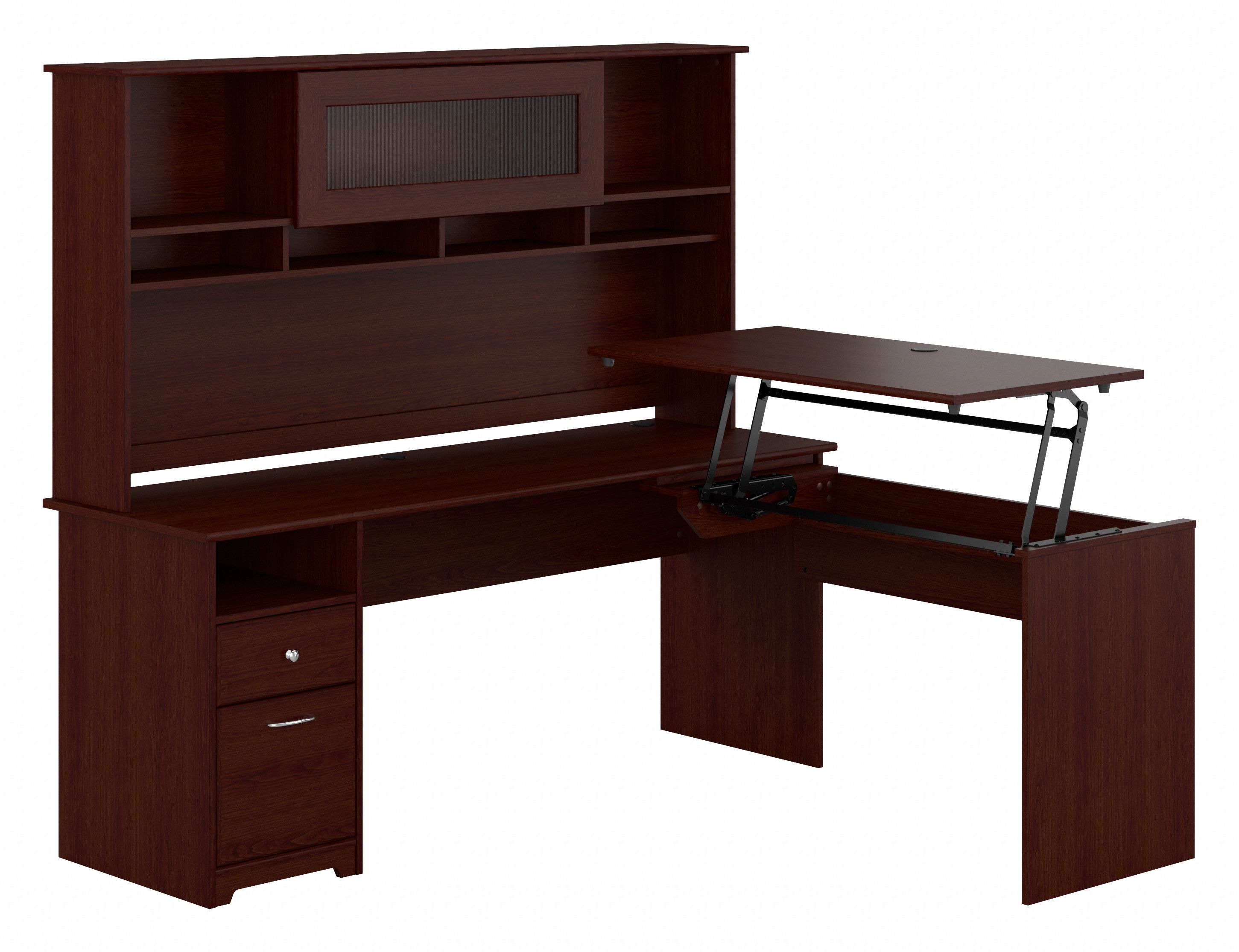 Cabot Collection L Shaped Desk With Hutch Harvest Cherry