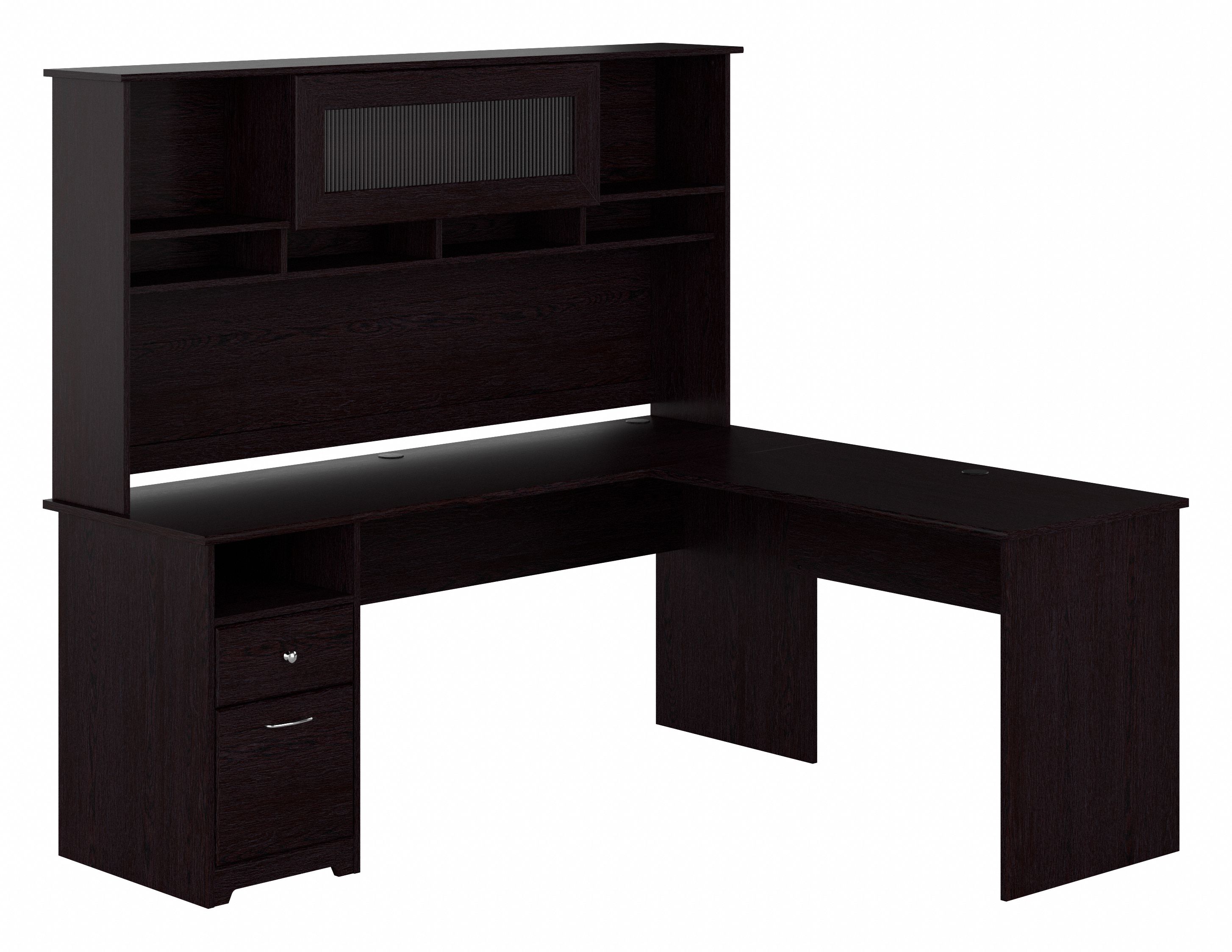 Cabot Collection | 72W L Shaped Computer Desk with Hutch and Drawers | Espresso Oak | CAB053EPO